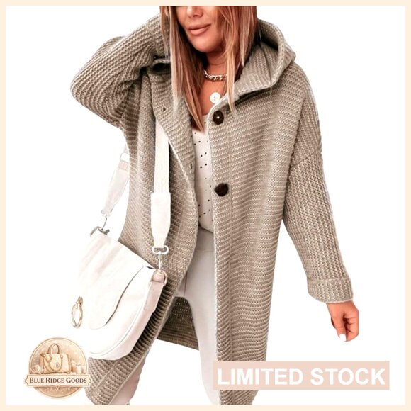 Oversized Hooded Cardigan Chunky Knit Slouchy Mid Length Sweater Outerwear